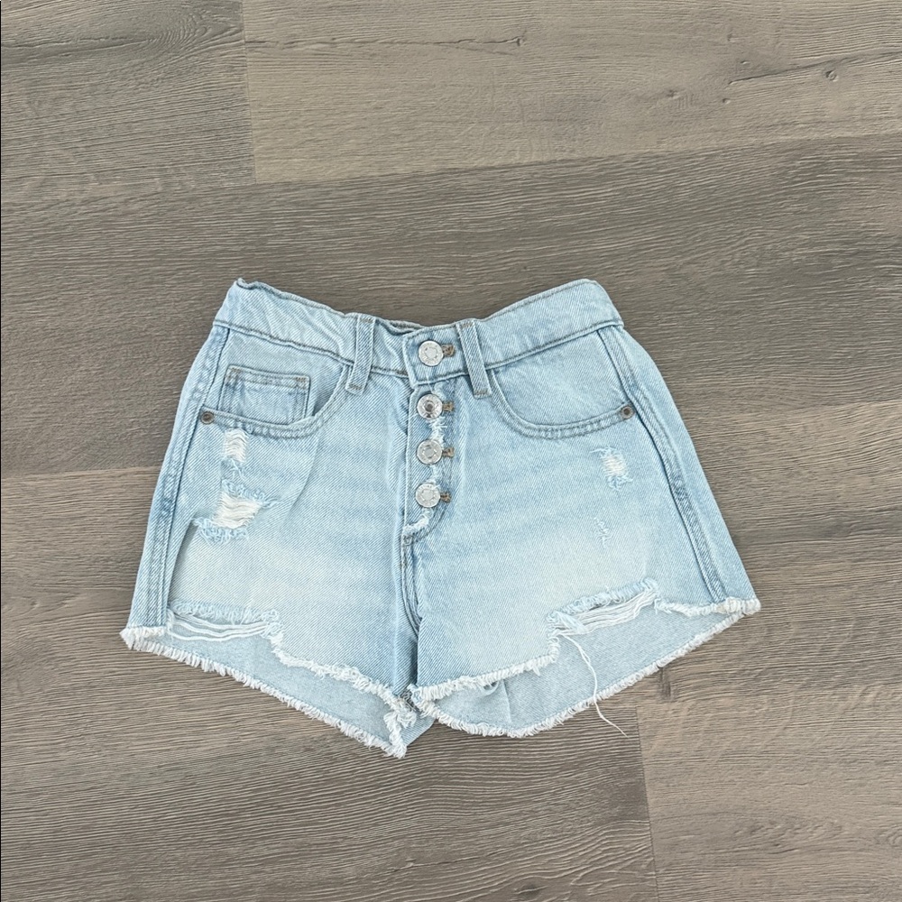 Zara Light Blue Button-Up Denim Shorts